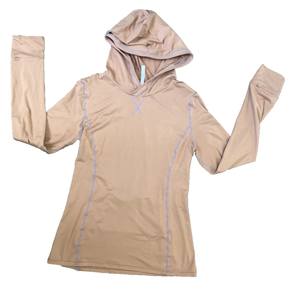 Fabletics Run Hoodie Womens M Driftscape Beige Zip pocket NEW